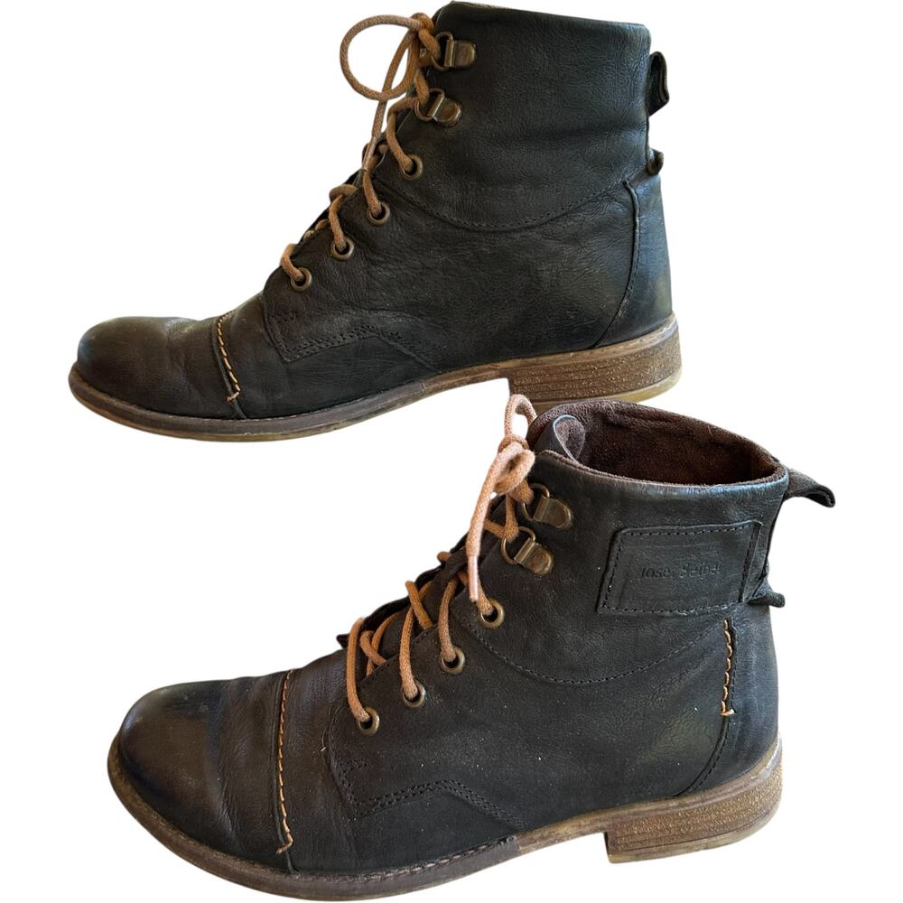 Josef Seibel Lace‑Up Granny Boots SZ 6.5 Leather Ankle‎ Boho Packer Distressed